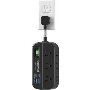 Short Extension Cord Surge Protector, 6 AC Outlets with 4 USB Fast Charge (5V/3.4A 17W), 3' Mini Extension Cord, Small Compact Power Strip, Flat Outlet Extender, 1080J for Home Office Dorm