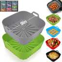 2 PCS Silicone Air Fryer Liners 9 Inch Square Easy Cleaning Airfryer Silicone Liners for 6-9 QT Frying Basket, Heat Resistant Reusable Ninja Air Fryer Accessories (Grey+Green)