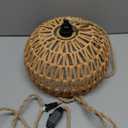 Plug in Pendant Light Rattan Hanging Lamp with 15 Ft Hemp Rope Cord, Wicker Hanging Lights with Bamboo Basket Lamp Shade,Dimmable Switch Woven Boho Plug in Ceiling Light for Living Room Bedroom