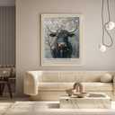 Bathroom Picture Wall Decor A Powerful Bull Adorned With Spring Blooms OAK Wood cow canvas Wall Art, 8x10in , bathroom wall art Rustic Farm Animal Canvas Print Poster for Living Room Bedroom Home Decoration