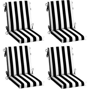 Arden 4-Pack Outdoor Patio Dining Chair Cushion, 20x44, Rain-Proof Seat Pad, Fade-Resistant Outdoor Cushion Black Cabana Stripe