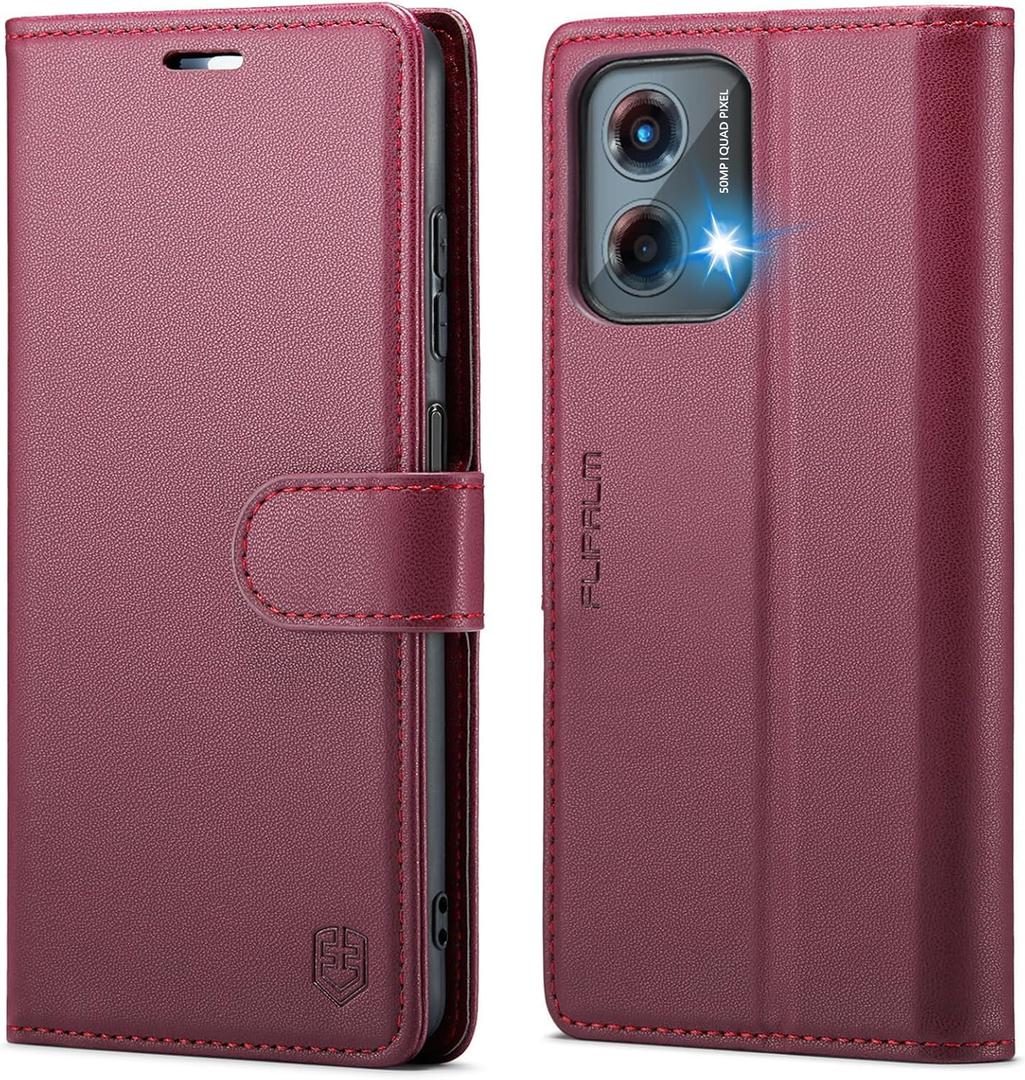 Wallet Case for Moto G 5G 2024, RFID Blocking Credit Card Holder, PU Leather Folio Flip Kickstand Protective Shockproof Cover for Motorola Moto G 5G 2024 (Red)