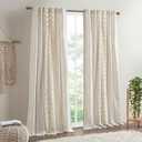 INK+IVY Boho Curtains for Bedroom Single Panel Window Curtains for Living Room, 100% Cotton Tufted Chenille Stripe Modern Farmhouse Light Filtering Drapes for Bedroom, 50" Wx108 L Ivory
