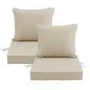 19x19 Inch Patio Chair Cushions Set of 2, Outdoor Furniture Cushions - Removable Cover, Water-Repellent, Fade-Resistant, Non-Slip Bottom & Straps, Replacement for Lawn, Porch & Deck Chair - Cream
