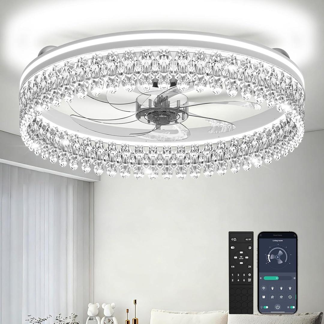 20" Ceiling Fans with Lights and Remote,Dimmable,6-Speed,Bright | 20" Flush Mount,5-100% Dim 3K/4.5K/6.5K Bright LED,Night Light & Memory,Remote/App,6 Quiet Speeds,Reversible,Easy Install