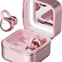 Wireless Earbuds with LED Makeup Mirror Case, Bluetooth 6.0 Open Ear Clip-On Headphones, Cute Pink Air Conduction Earphones for Women, Low Latency, Secure Fit for Running & Travel