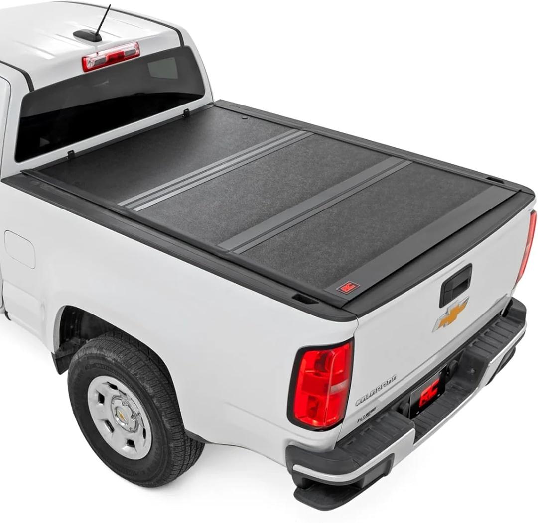 Rough Country Hard Low-Profile Tri-Fold Tonneau Cover for Chevy Colorado & GMC Canyon (2015-2026) - Low-Profile Aluminum Truck Bed Cover, Fits 6' Bed
