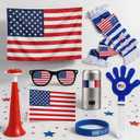 Soccer Fan Set, Fan Gear Kit with American Flag, Glasses, Face Paint, Wristband, Clapper, Scarf and Horn for Stadiums, Watch Parties and Sports Events