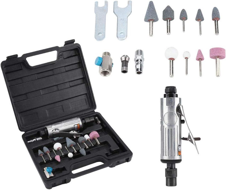 16 Pcs Air Die Grinder Kit,25000RPM 1/4" 1/8" Pneumatic Rotary Grinding Tool Air-Powered Die Grinder with Grinding Heads and Spanner