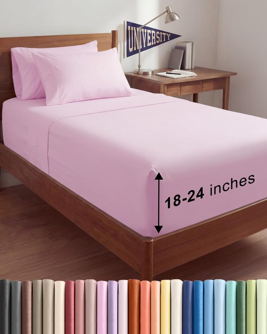 Extra Deep Twin XL Sheet Set - 4 Piece College Dorm Bed Sheets Set with Extra Deep Pockets - Ultra-Soft, Comfy & Breathable Bedding for Women, Men, Kids & Teens - Wrinkle & Fade Resistant - Light Pink