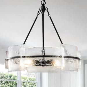 Modern Dining Room Chandelier 22 Black Textured Glass Chandelier Luxury Drum Crystal Light Fixture Farmhouse Round Hanging Lighting for Dining Room Kitchen Island Living Room Hallway Bedroom