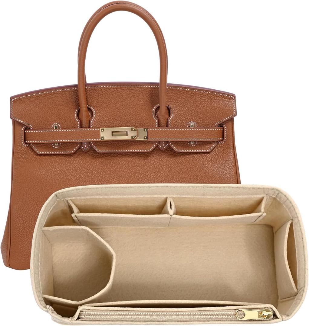 Felt Purse Organizer insert for birkin 35 bag organizer Handbag Insert (Beige, BK35)