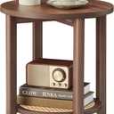VASAGLE Round Side End Table, 2-Tier Boho Bedside Table with Rattan-Look, 1 Pack