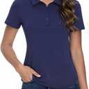 ZANZEA Polo Shirts for Women Short Sleeve Slim Fit Golf Tennis Tops | UPF 50+ Sun Protection, Breathable Moisture Wicking Fabric, Athletic Collared T-Shirt for Outdoor Sports (Blue, XL)