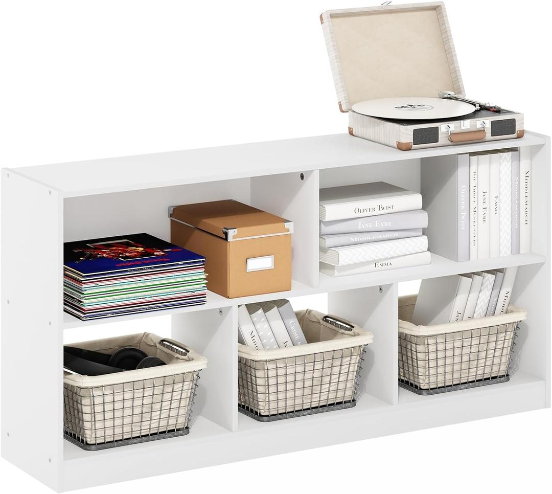 Furinno DALY Book Shelf, 5-Cube Bookshelf, Horizontal Cube Storage Organizer Bookcase, 10.9 x 47.2 x 23.6, for Living Room, Bedroom, Home Office, White, Standard, 5-cube