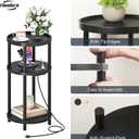 HOOBRO Small Round Side Table with Charging Station, 3-Tier Round Bamboo End Table, Compact Sofa Bedside Table for Small Space, Easy Assembly, for Living Room, Bedroom, Apartment, Black BB152UBZ01