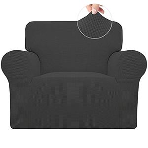 Easy-Going Stretch Chair Sofa Slipcover 1-Piece Couch Sofa Cover Furniture Protector Soft with Elastic Bottom for Kids, Pet. Spandex Jacquard Fabric Small Checks (Chair, Dark Gray)
