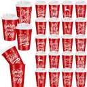 Sliner 20 Pcs Christmas Reusable Coffee Cups with Lids Bulk 12 oz Christmas Plastic Cup Gifts Xmas Drinks Tumblers with Snowflake for Coworkers Family Winter Party Favors (Red)