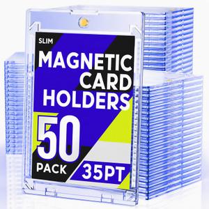 50ct Magnetic Card Holder, 35pt Slim One Touch Card Holder, U-V Cards Protectors Hard Plastic, Magnetic Hard Case for Trading, Sports, Baseball, Football, Game Cards