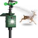 Motion Activated Animal Repeller with Water Sprinkler, Deer Repellent Devices Solar Powered, IP65 Waterproof Cat Repellent Outdoor with Flashing Light, Deter Deer Foxes Skunks Raccoons from Garden