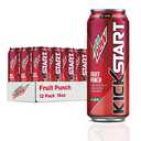 Mountain Dew Kickstart, Fruit Punch, 92mg Caffeine, Vitamins B & C, 80 Calories, 5% Juice, 16 fl oz (12 Count), BBD:06/22/2026