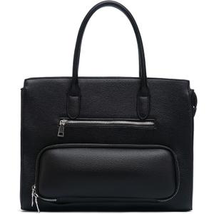 NEWBELLA Women's Vegan Leather Tote Bag with Multiple Pockets and Push-Lock Closure (Black)