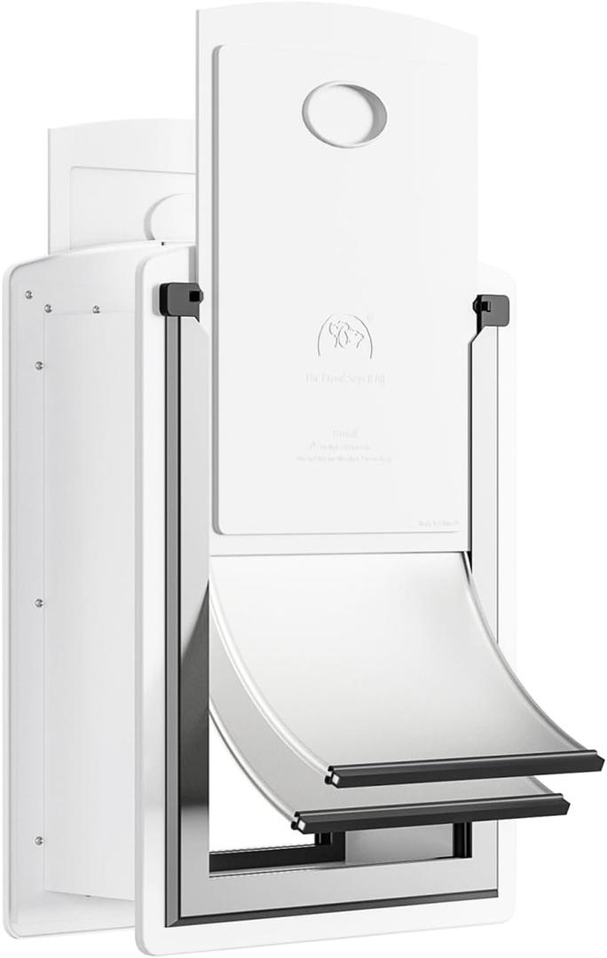 Steel Dog Door for Wall, Energy Efficient Pet Door, Telescoping Tunnel and Steel Frame, Double Magnetic Flaps and Two Sliding Lock Panels, Easy to Install, White, Medium (Medium, White)