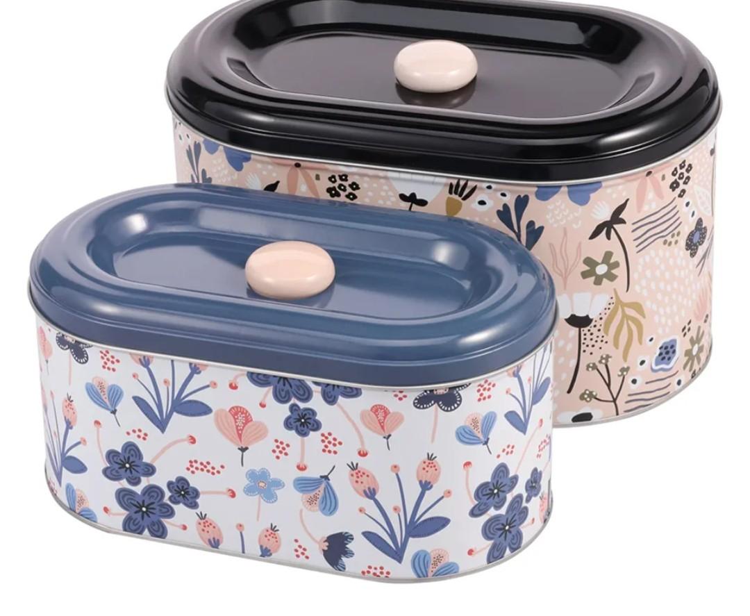 2 Pcs Holiday Cookie Tins with lids set of 3, Multiple Uses, Lid Design, Easy to Use, Baking Cake Container for Storing Patisseries, Metal cookie gift tins for Christmas and year round (Flower Garden)
