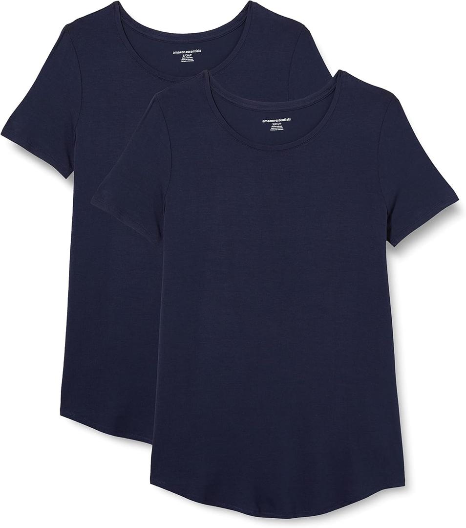 Amazon Essentials Women's Short-Sleeve Scoopneck Tunic, Pack of 2 (Navy, XS)