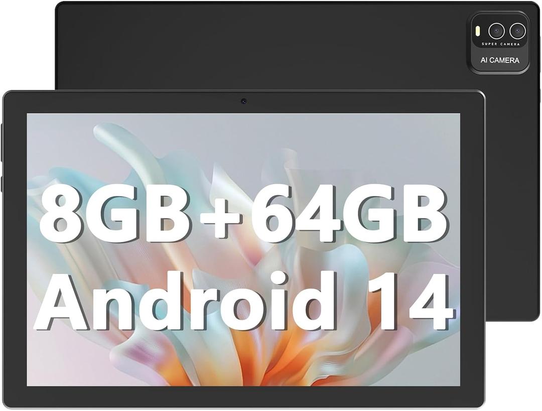 Tablet 10 inch Android 14 Tablets, 8GB RAM + 64GB ROM (Expand to 1TB), Quad Core Processor Tablets, 5G WiFi 6, BT5.0, 1280x800 IPS Touch Screen, 6000mAh Battery, 8MP Dual Camera, GMS Certified Tablet