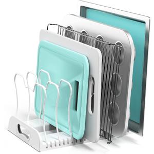 SIMPLE HOUSEWARE 7 Compartments Adjustable Pan Organizer, White SIMPLE HOUSEWARE 7 Compartments Adjustable Pan Organizer, White