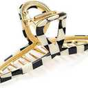 FAELBATY Hair Clip, Acetate Metal Claw Clip for Women, Strong Hold Claw for Heavy Hair, Checkerboard Pattern, 4.5" Jaw Clamp, Large Hair Accessories for Long Thick Hair