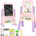 Amagoing Easel for Kids, Adjustable Standing Art Easel for Toddler, Double Side White Chalk Board with Painting Accessories, Birthday Christmas Gift for Little Girls and Boy Age 3 4 5, Pink