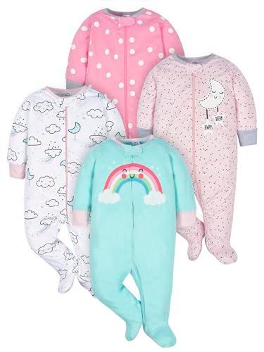 Gerber Baby Girls 4 Pack Sleep 'N Play Footie, Cloudy, Preemie
