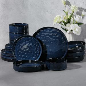 E-far Stoneware Dinnerware Set, 16-Piece Plates and Bowls Sets for 4