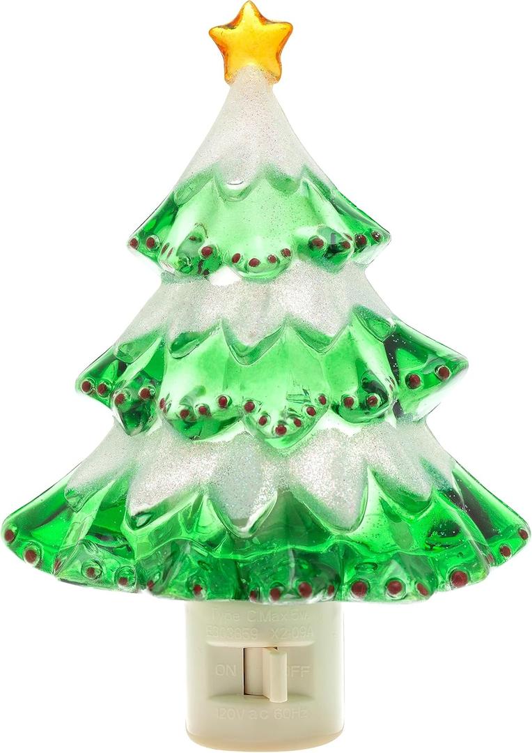 Creative Hobbies Snow Covered Christmas Tree Holiday Decor Night Lights - Includes 5W C7 and Rotational Socket with On/Off Switch (Pack of 2)