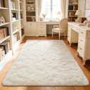 Przemy Ivory Area Rug for Bedroom, 4x6 Feet Fluffy Shaggy Living Room Rugs, Super Soft Fuzzy Carpet Rug for Boys Kids Room Dorm Nursery Indoor Home Decor