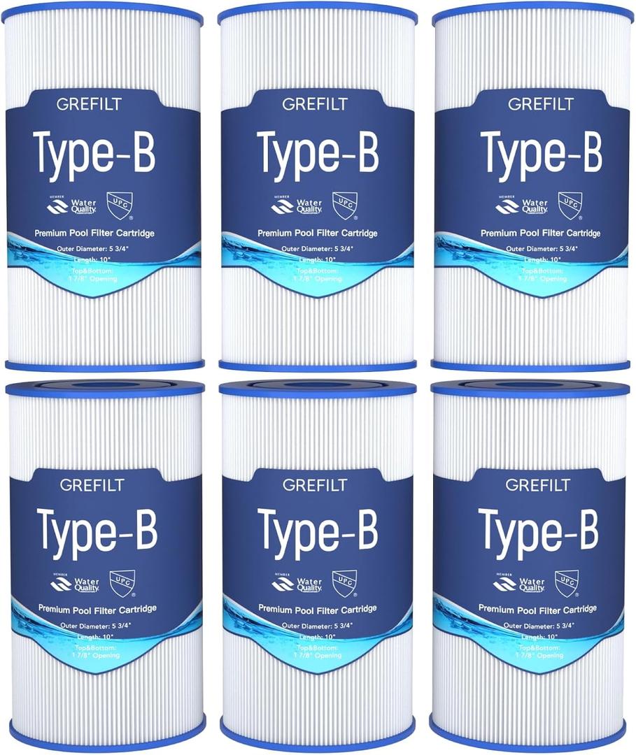 6-Pack Type B Pool Filter Cartridges, Compatible with Intex 29005E, Suitable for 2500 GPH Filter Pump for Above Ground Pools