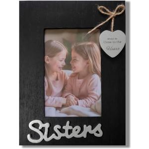 Sisters Picture Frame, Black Heart Photo Frame for Sisters and Girls 4x6 Vertical