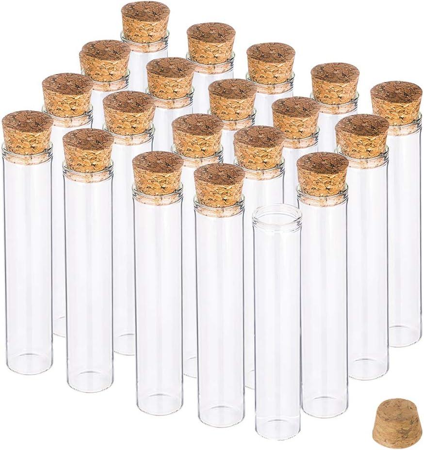 BENECREAT 20 Pack 30ml (1oz) Glass Tubes with Cork Stoppers, Small Clear Empty Bottles for Essential Oils, Perfume, Science Experiments & Decorative Storage