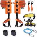 VEVOR Tree Climbing Spikes Set, 1 Pair Alloy Steel Climbing Spurs with Safety Rope and Safety Harness, 350lbs Load Capacity Tree Climbing Gear, Arborist Equipment for Climbers, Fruit Picking, Orange