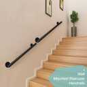 2.2 FT Black Metal Heavy Duty Hand Rails for Indoor Stairs, 27 Inch Wall Mounted Staircase Handrail - Outdoor Stair Railings Kit for Garage, Basement, Porch Steps, Deck Rails, Safety Grab Bars