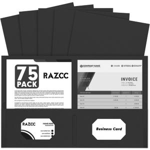Two Pocket Folders, RAZCC 75 Pack 2 Pocket Folders Fit Letter Size Paper, Paper Folders with Pockets for School Office Business Home (Black)