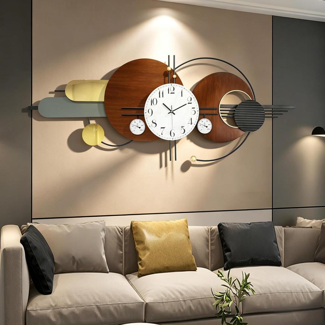 Large Modern Silent Metal Wall Clock for Living Room, 59x23 in