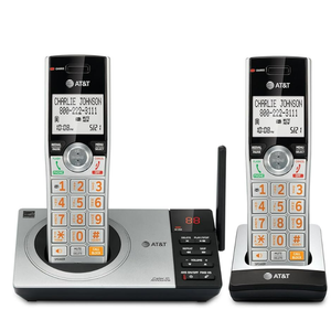 AT&T CL82407 DECT 6.0 2-Handset Cordless Phone with Smart Call Blocker, Answering Machine, Caller ID Announce, Long Range, Expandable, Silver/Black
