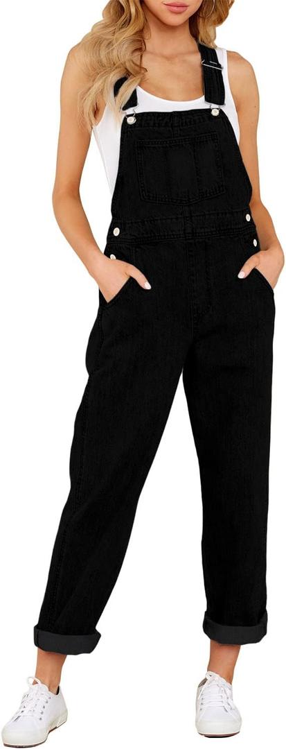 luvamia Women's Casual Stretch Adjustable Denim Bib Overalls Jeans Pants Jumpsuits (Large, B Warm Onyx Black)
