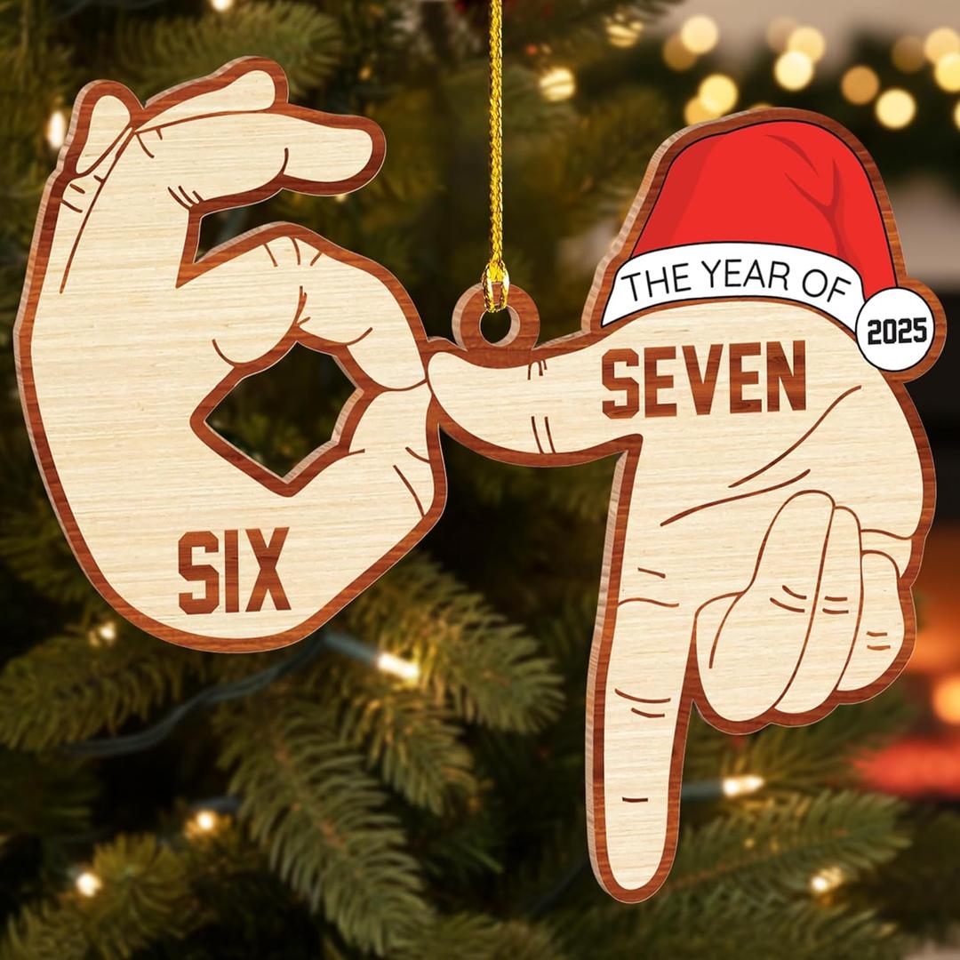2 x 67 Christmas Ornament - Funny Six Seven Ornaments 2025-67 Meme Wood Hanging Decor for Tree - Gen Z, Gen Alpha Slang Meme Decor Trendy for Teens, Kids, Adults - Funny White Elephant Gifts - 6 7 Gifts