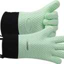 GEEKHOM BBQ Gloves Heat Resistant Oven Mitts - Silicone Grilling Gloves with 13.7" Arm Protection - Waterproof Pot Holder Non-Slip for Men & Women, Kitchen Outdoor Cooking, Baking, Camping, Mint Green XL