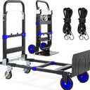 3-in-1 Folding Hand Trucks, 600Lbs Convertible Hand Truck Dolly, Heavy Duty Convertible Dolly with Retractable Handle and 4 Rubber Wheels, Collapsible Cart for Moving Office/Home/Warehous(Blue)