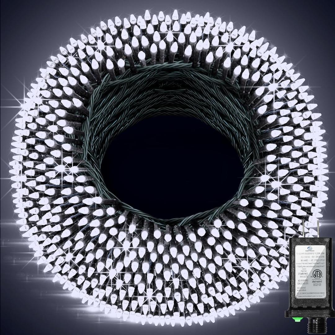 1500 LED 470FT Christmas String Lights, 12 Modes and Timer Memory Dimmable, Plug in Outdoor Waterproof Dark Green Wire Twinkle Fairy Light for for Xmas Yard Tree Wedding Party Outside Decor Cool White